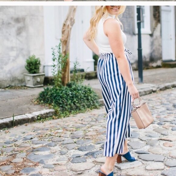 Zara Navy and White Striped Pants S - Picture 4 of 4